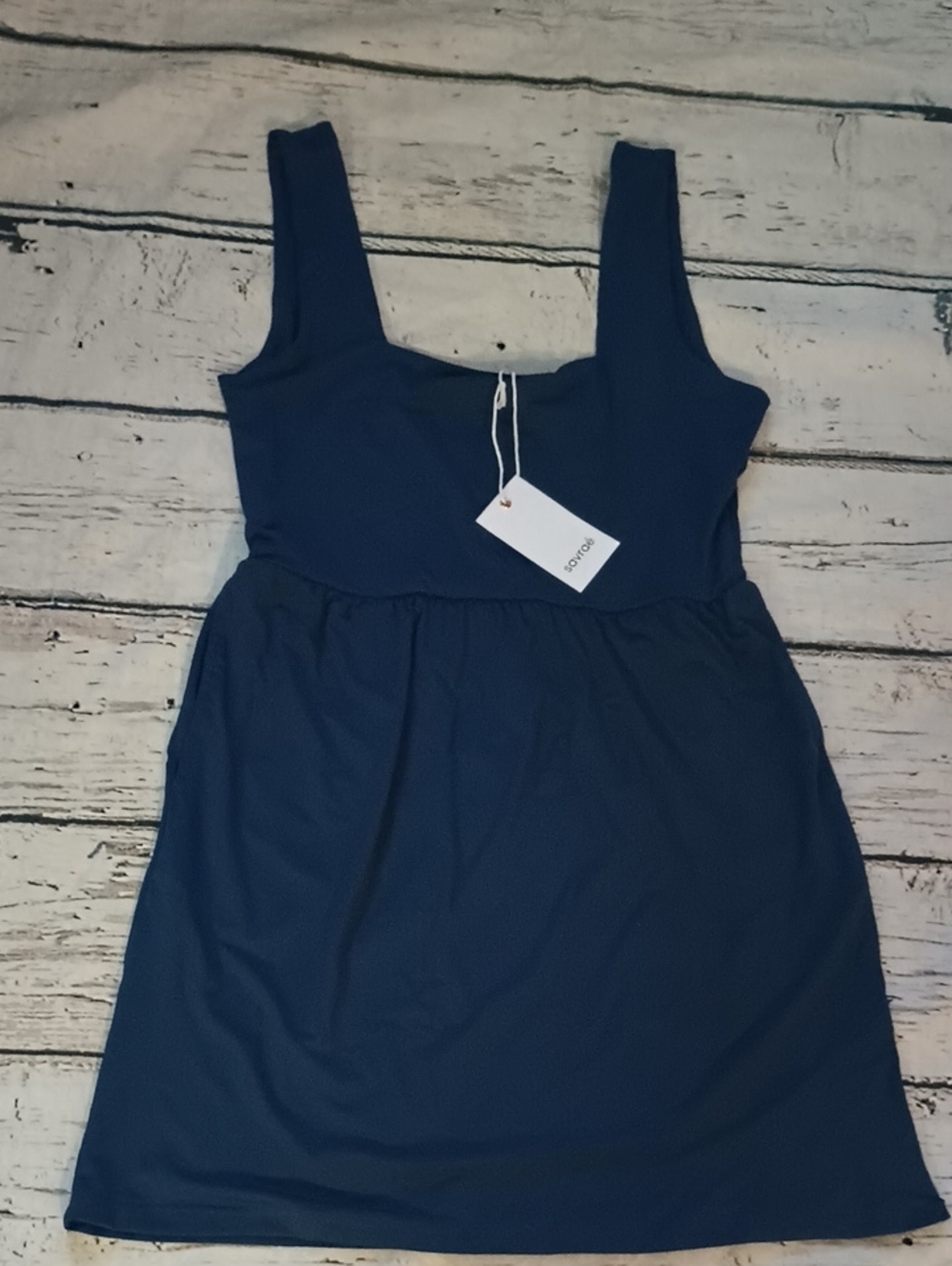 Savrae Navy Blue Savannah Square Neck Mini Dress S NWT